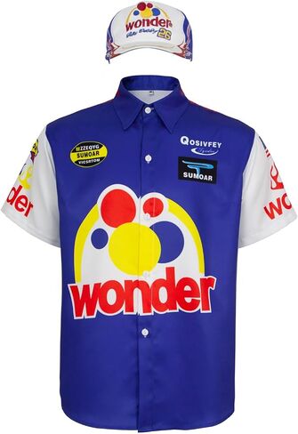Qosivfey Men's Ricky Bobby shirt Talladega Nights Full costume with hat for Halloween costume in Saudi Arabia