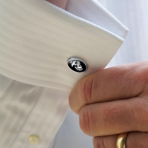 Marines USMC White Eagle Globe Anchor on Black Officially Licensed Round Cufflink Set Silver Color in Kuwait