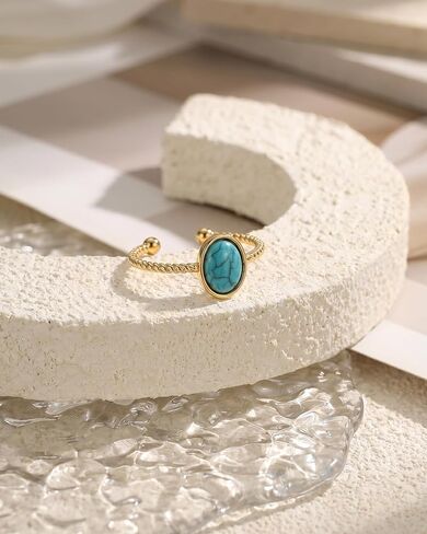 14K Gold Plated Turquoise Open Ring Statement Western Adjustable Rings for Women rings Boho Jewelry in Saudi Arabia
