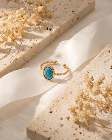 14K Gold Plated Turquoise Open Ring Statement Western Adjustable Rings for Women rings Boho Jewelry in Saudi Arabia