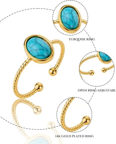 14K Gold Plated Turquoise Open Ring Statement Western Adjustable Rings for Women rings Boho Jewelry in Saudi Arabia