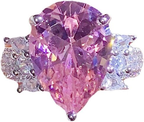 Silver Tone Pear Cut Pink Purple Zircon Ring for Women, Statement Cocktail Party Ring, Adjustable Luxury Daily Wear Jewelry in Saudi Arabia