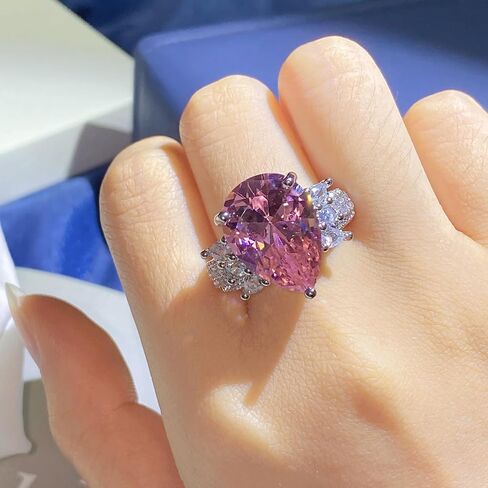 Silver Tone Pear Cut Pink Purple Zircon Ring for Women, Statement Cocktail Party Ring, Adjustable Luxury Daily Wear Jewelry in Saudi Arabia