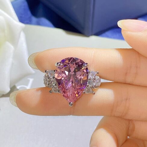 Silver Tone Pear Cut Pink Purple Zircon Ring for Women, Statement Cocktail Party Ring, Adjustable Luxury Daily Wear Jewelry in Saudi Arabia