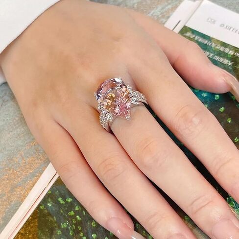 Silver Tone Pear Cut Pink Purple Zircon Ring for Women, Statement Cocktail Party Ring, Adjustable Luxury Daily Wear Jewelry in Saudi Arabia