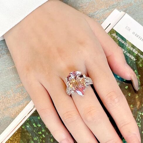 Silver Tone Pear Cut Pink Purple Zircon Ring for Women, Statement Cocktail Party Ring, Adjustable Luxury Daily Wear Jewelry in Saudi Arabia