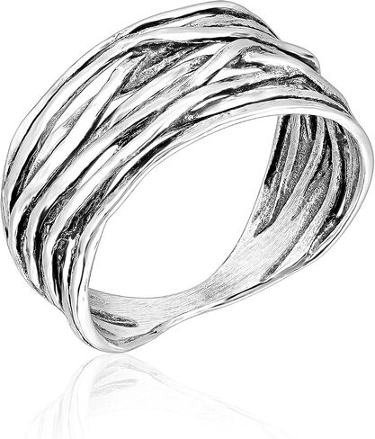 JEAN RACHEL JEWELRY 925 Sterling Silver Hammered Wire Wrap Ring - Wide Multi-Strand Everyday Statement Ring in Kuwait
