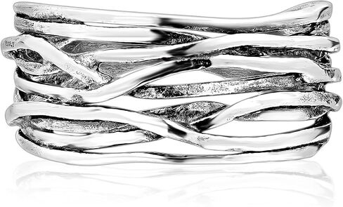 JEAN RACHEL JEWELRY 925 Sterling Silver Hammered Wire Wrap Ring - Wide Multi-Strand Everyday Statement Ring in Kuwait