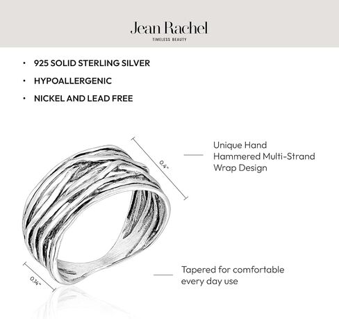 JEAN RACHEL JEWELRY 925 Sterling Silver Hammered Wire Wrap Ring - Wide Multi-Strand Everyday Statement Ring in Kuwait