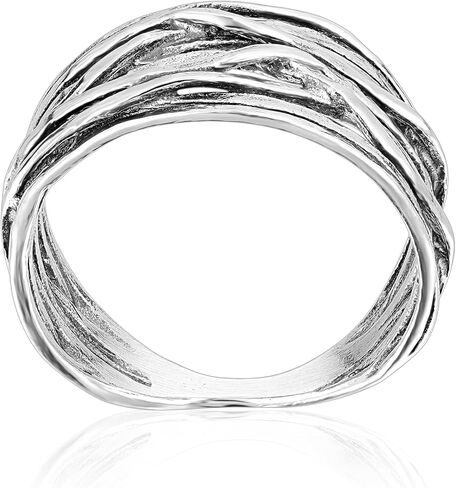 JEAN RACHEL JEWELRY 925 Sterling Silver Hammered Wire Wrap Ring - Wide Multi-Strand Everyday Statement Ring in Kuwait