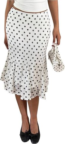 SOLY HUX Women's Polka Dots Fishtail Skirt High Waist Bodycon Pencil Skirts Below Knee Casual Skirt in Kuwait