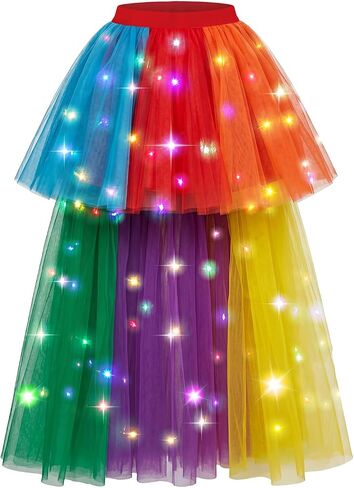 Hifot LED Tutu Skirt for Women, Light Up Tulle Ballet Dance Skirt High Low Fluffy Sequin Tutu - Battery not Included in Saudi Arabia