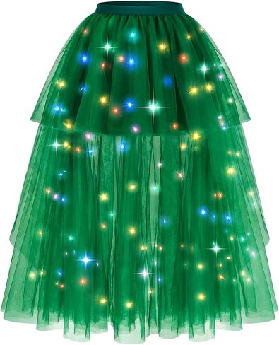 Hifot LED Tutu Skirt for Women, Light Up Tulle Ballet Dance Skirt High Low Fluffy Sequin Tutu - Battery not Included in Saudi Arabia