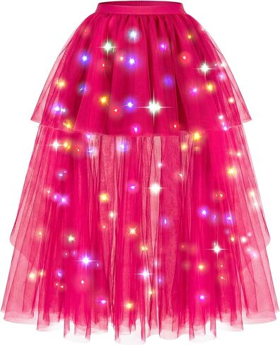 Hifot LED Tutu Skirt for Women, Light Up Tulle Ballet Dance Skirt High Low Fluffy Sequin Tutu - Battery not Included in Saudi Arabia