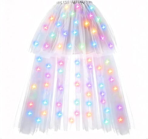Hifot LED Tutu Skirt for Women, Light Up Tulle Ballet Dance Skirt High Low Fluffy Sequin Tutu - Battery not Included in Saudi Arabia