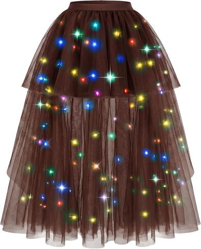 Hifot LED Tutu Skirt for Women, Light Up Tulle Ballet Dance Skirt High Low Fluffy Sequin Tutu - Battery not Included in Saudi Arabia