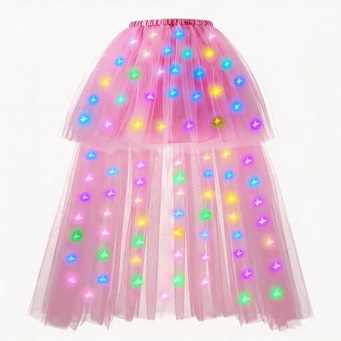 Hifot LED Tutu Skirt for Women, Light Up Tulle Ballet Dance Skirt High Low Fluffy Sequin Tutu - Battery not Included in Saudi Arabia