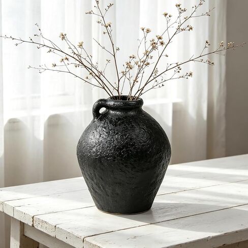 MAKHOT Rustic Ceramic Farmhouse Flower Large Vase, 9.05" Modern Antique Terra Cotta Decorative White Vases Suitable for Home, Indoor, Kitchen, Shelf, Table, Corner Decor, WhiteVase Large Decoration in Saudi Arabia