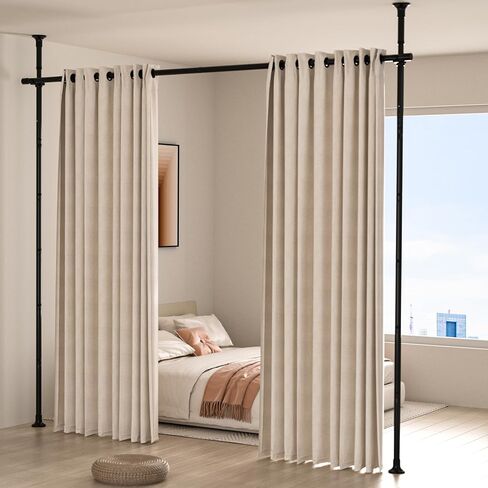 Room Divider Curtain Rod, Floor to Ceiling Tension Rod – No Drill Adjustable Partition Room Dividers, 4-10 ft Height & 48-72 in Width, Metal Rod for Room Separation in Apartment, Dorm, Studio, Black in Saudi Arabia