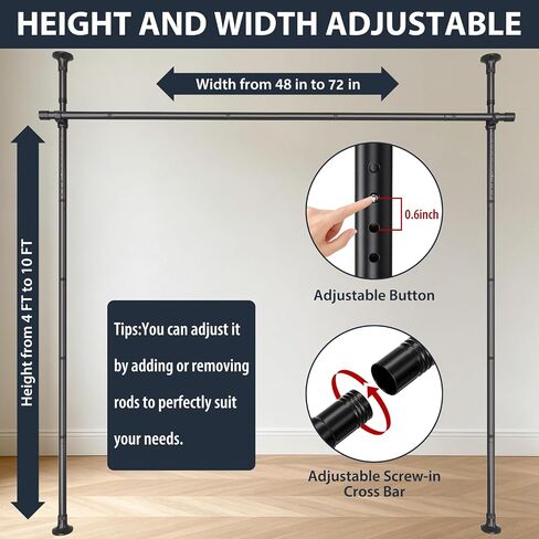 Room Divider Curtain Rod, Floor to Ceiling Tension Rod – No Drill Adjustable Partition Room Dividers, 4-10 ft Height & 48-72 in Width, Metal Rod for Room Separation in Apartment, Dorm, Studio, Black in Saudi Arabia