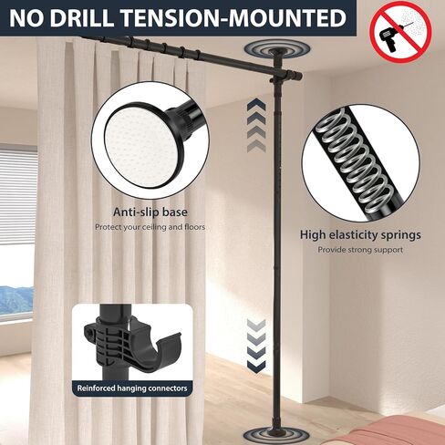 Room Divider Curtain Rod, Floor to Ceiling Tension Rod – No Drill Adjustable Partition Room Dividers, 4-10 ft Height & 48-72 in Width, Metal Rod for Room Separation in Apartment, Dorm, Studio, Black in Saudi Arabia