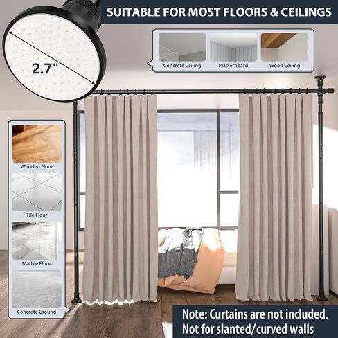 Room Divider Curtain Rod, Floor to Ceiling Tension Rod – No Drill Adjustable Partition Room Dividers, 4-10 ft Height & 48-72 in Width, Metal Rod for Room Separation in Apartment, Dorm, Studio, Black in Saudi Arabia