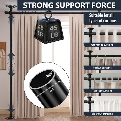 Room Divider Curtain Rod, Floor to Ceiling Tension Rod – No Drill Adjustable Partition Room Dividers, 4-10 ft Height & 48-72 in Width, Metal Rod for Room Separation in Apartment, Dorm, Studio, Black in Saudi Arabia