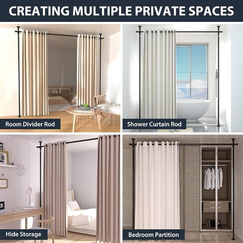 Room Divider Curtain Rod, Floor to Ceiling Tension Rod – No Drill Adjustable Partition Room Dividers, 4-10 ft Height & 48-72 in Width, Metal Rod for Room Separation in Apartment, Dorm, Studio, Black in Saudi Arabia