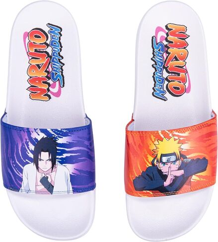 Odd Sox - Naruto Shippuden Slides, Naruto & Sasuke Graphic, Officially Licensed Anime Slip-On Sandals with Cushioned Footbed and Textured Outsole, Unisex – Size Large in Kuwait