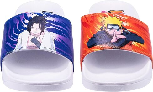 Odd Sox - Naruto Shippuden Slides, Naruto & Sasuke Graphic, Officially Licensed Anime Slip-On Sandals with Cushioned Footbed and Textured Outsole, Unisex – Size Large in Kuwait