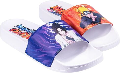 Odd Sox - Naruto Shippuden Slides, Naruto & Sasuke Graphic, Officially Licensed Anime Slip-On Sandals with Cushioned Footbed and Textured Outsole, Unisex – Size Large in Kuwait