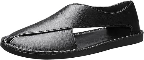 Men's Leather Open Toe Flat Sandals Hand-stitched Comfortable Slip On Soft Walking Male Sandals Casual Fisherman Outdoor Beach Shoes in Kuwait