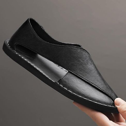 Men's Leather Open Toe Flat Sandals Hand-stitched Comfortable Slip On Soft Walking Male Sandals Casual Fisherman Outdoor Beach Shoes in Kuwait