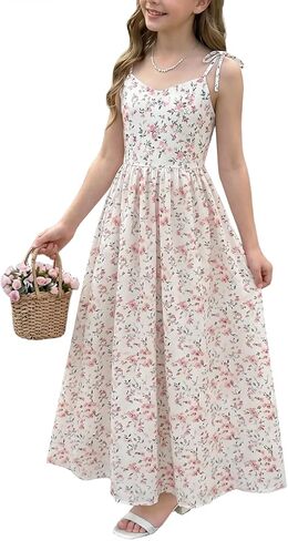 NEW 6-14 Years Girls Dress Floral Maxi Summer Sundress V-Neck Spaghetti Strap Beach Party Vacation Long Flowy Dress in Saudi Arabia