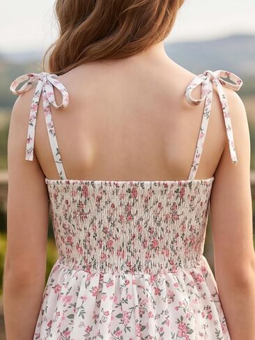NEW 6-14 Years Girls Dress Floral Maxi Summer Sundress V-Neck Spaghetti Strap Beach Party Vacation Long Flowy Dress in Saudi Arabia