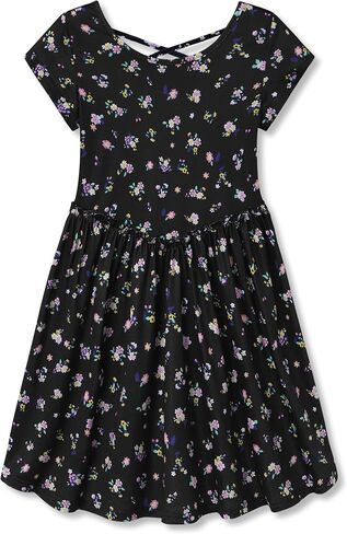 Girls Summer Casual Dress-Soft Cotton Crossback A-Line, Breathable Stretchy Solid & Ditsy Floral Print Size 6-16 in Kuwait