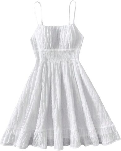 SHENHE Girl's Cami Dresses Spaghetti Strap Smocked Textured A Line Cute Ruffle Dress Teen Sundress in Kuwait