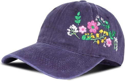 Women's Floral Embroidered Baseball Cap Vintage Hats for Women Cotton Adjustable Sun Visor Hats Baseball Hat for Daily Wear in Kuwait