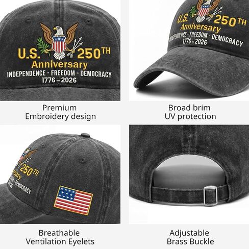 United States 250th Anniversary Hat - Patriotic 1776-2026 Eagle Cap for Man Women, Embroidery 250th Anniversary Cap, Patriots Gifts for Men Dad Grandpa, 4th of July American Flag Hat Black in Saudi Arabia