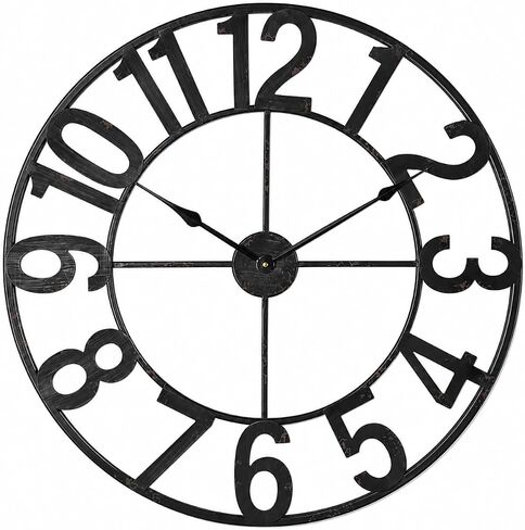 Large Wall Clock - 30 Inch Big Wall Clocks for Living Room Decor, Battery Operated Non-Ticking Oversized Modern Farmhouse Metal Frame Decorative Clock with Arabic Numerals Vintage Finish, Black in Saudi Arabia