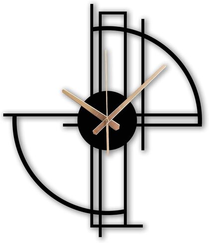 Modern Geometric Metal Wall Clock, Minimalist Black Steel Design, Silent Non-Ticking Mechanism, Unique Contemporary Home Decor, Large Decorative Wall Art for Living Room, Office or Bedroom in Saudi Arabia