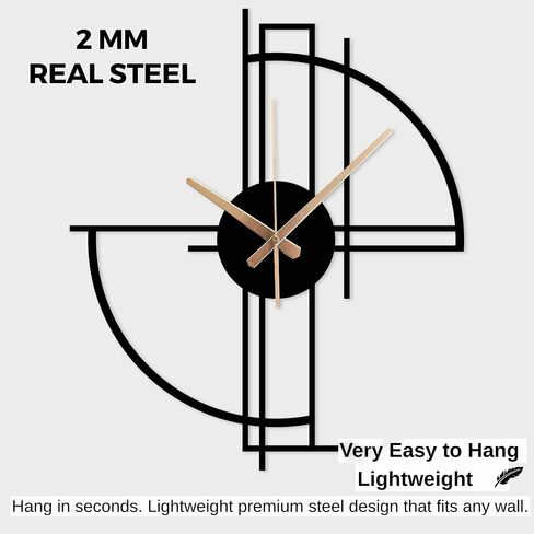 Modern Geometric Metal Wall Clock, Minimalist Black Steel Design, Silent Non-Ticking Mechanism, Unique Contemporary Home Decor, Large Decorative Wall Art for Living Room, Office or Bedroom in Saudi Arabia