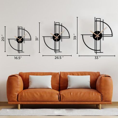 Modern Geometric Metal Wall Clock, Minimalist Black Steel Design, Silent Non-Ticking Mechanism, Unique Contemporary Home Decor, Large Decorative Wall Art for Living Room, Office or Bedroom in Saudi Arabia