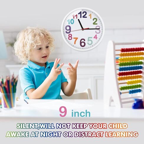 Wall Clock 9 Inch Silent Non Ticking Battery Operated Time Teaching Quartz Home Colorful Read Learn Time Perfect for Teacher's Classrooms and Kid's Bedrooms in Saudi Arabia