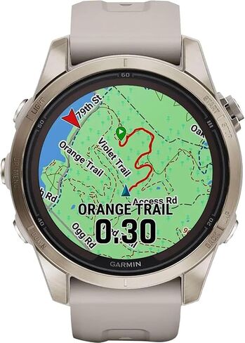 Garmin Fenix ​​7S Pro Solar، ياقوتي، فولاذ ذهبي ناعم، حزمة رمل خفيفة مع حزمة حماية معززة لمدة عامين (متجددة) in Kuwait