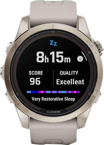 Garmin Fenix ​​7S Pro Solar، ياقوتي، فولاذ ذهبي ناعم، حزمة رمل خفيفة مع حزمة حماية معززة لمدة عامين (متجددة) in Kuwait
