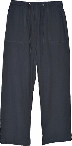 perdontoo Mens Casual Cotton Linen Pants Elastic Waist Drawstring Straight Summer Beach Pants (Medium, Black) in Saudi Arabia