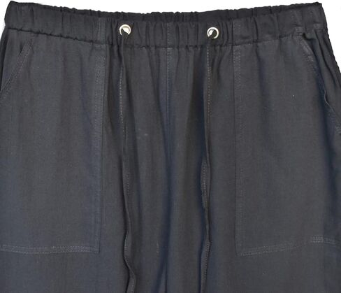 perdontoo Mens Casual Cotton Linen Pants Elastic Waist Drawstring Straight Summer Beach Pants (Medium, Black) in Saudi Arabia