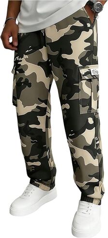 VIPWOLF Men's Camo Joggers Pants Cargo Camouflage Elastic Waist Drawstring Workout Hiking Athletic Casual Track Pants in Saudi Arabia
