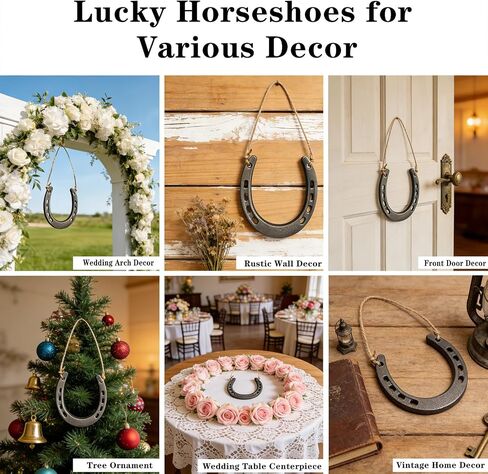 lawjey Cast Iron Horseshoe Decor - Good Luck Horseshoe Gifts with Rope for Western Wedding, Cowboy Party, Housewarming - Stunning Rustic Home Wall Decor (Dark Grey) in Saudi Arabia